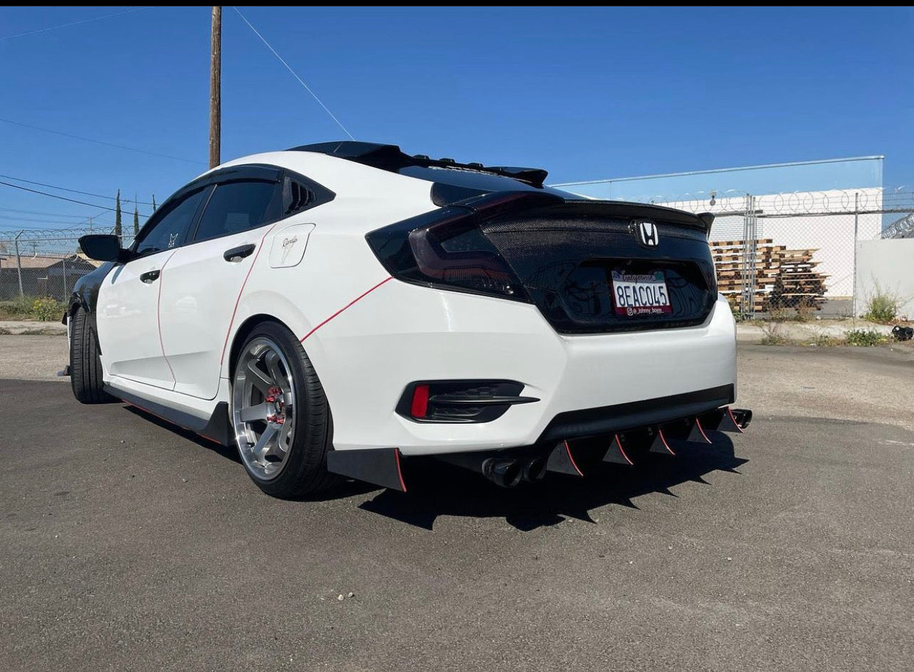 2016-2021 Honda Civic Sedan Only 3pc "Curved Fin" Rear Diffuser