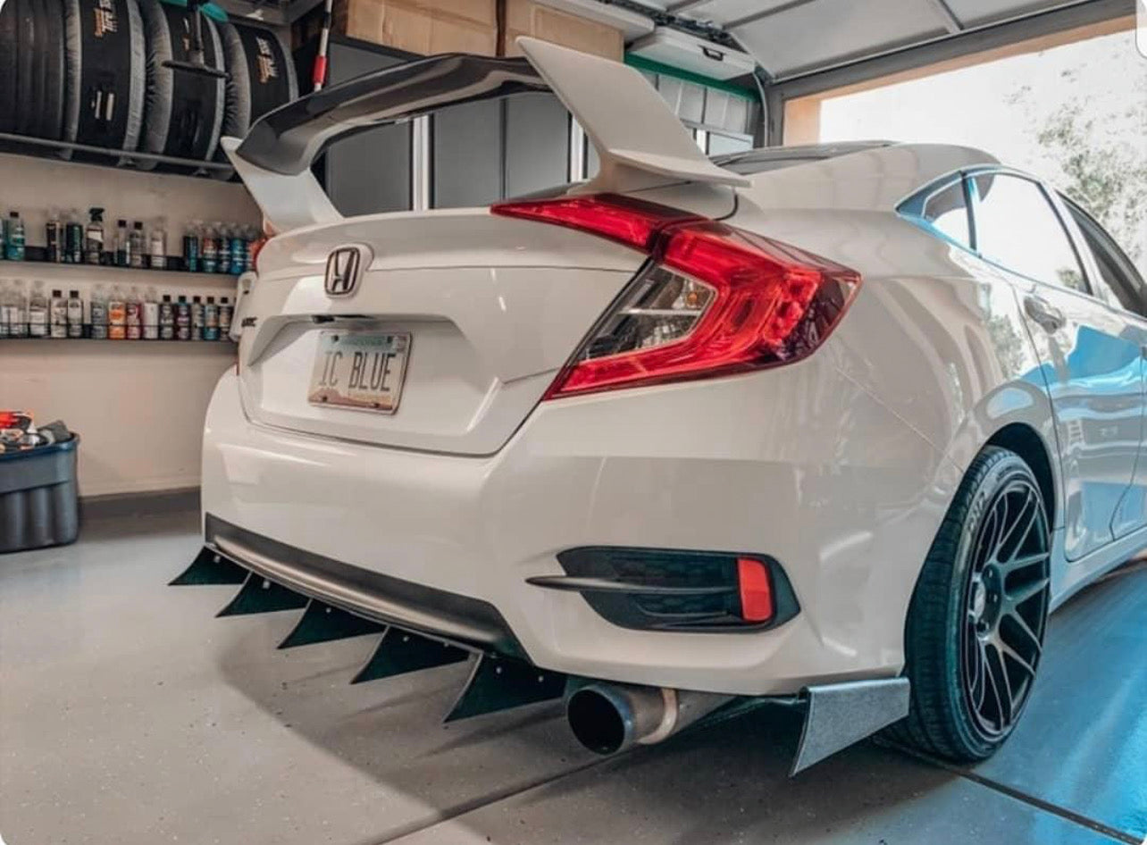 2016-2021 Honda Civic Sedan Only 3pc "Curved Fin" Rear Diffuser